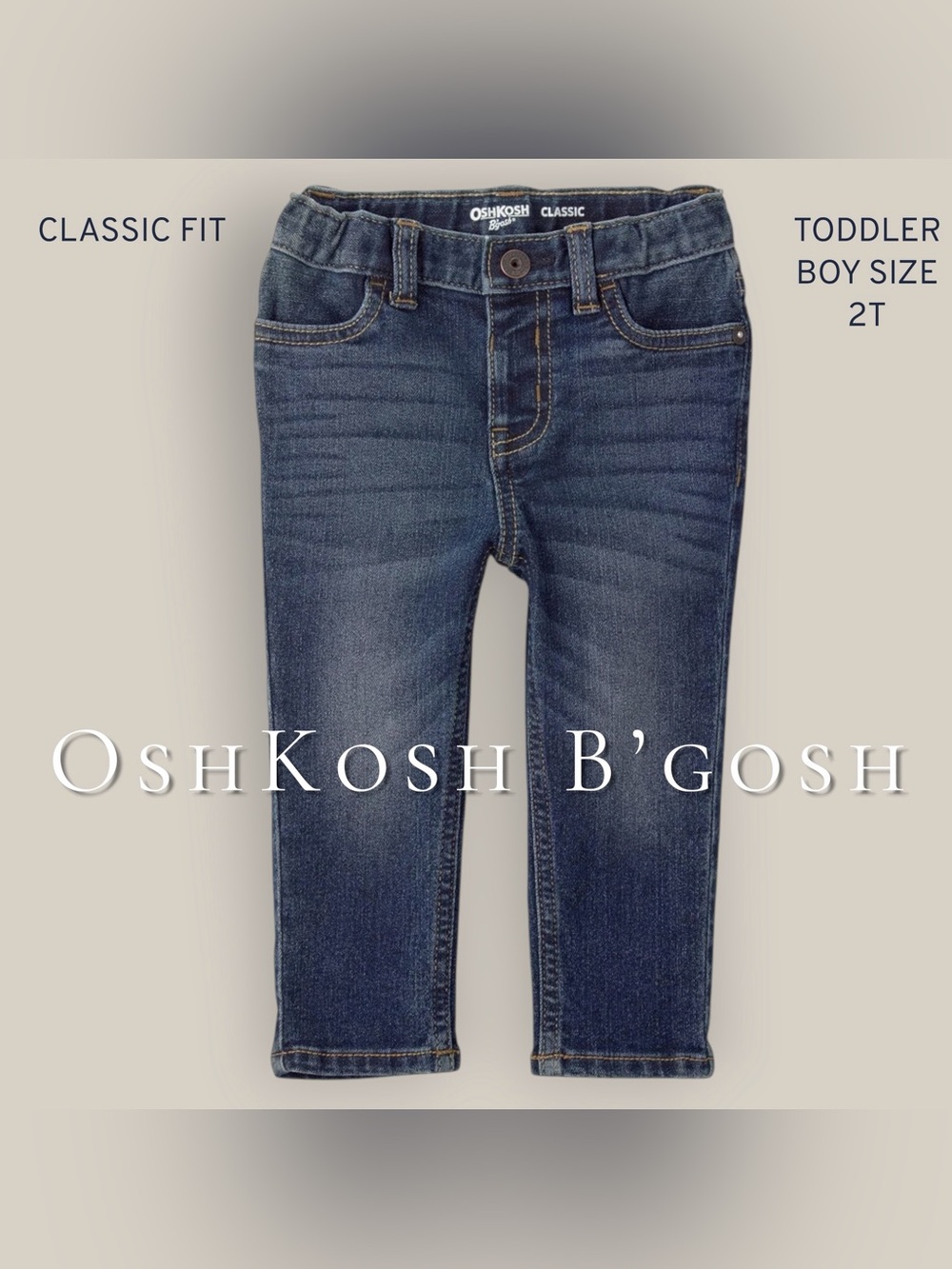 NWOT OshKosh B'gosh Toddler Faded Blue Wash Classic Fit size 2T adjustable waist